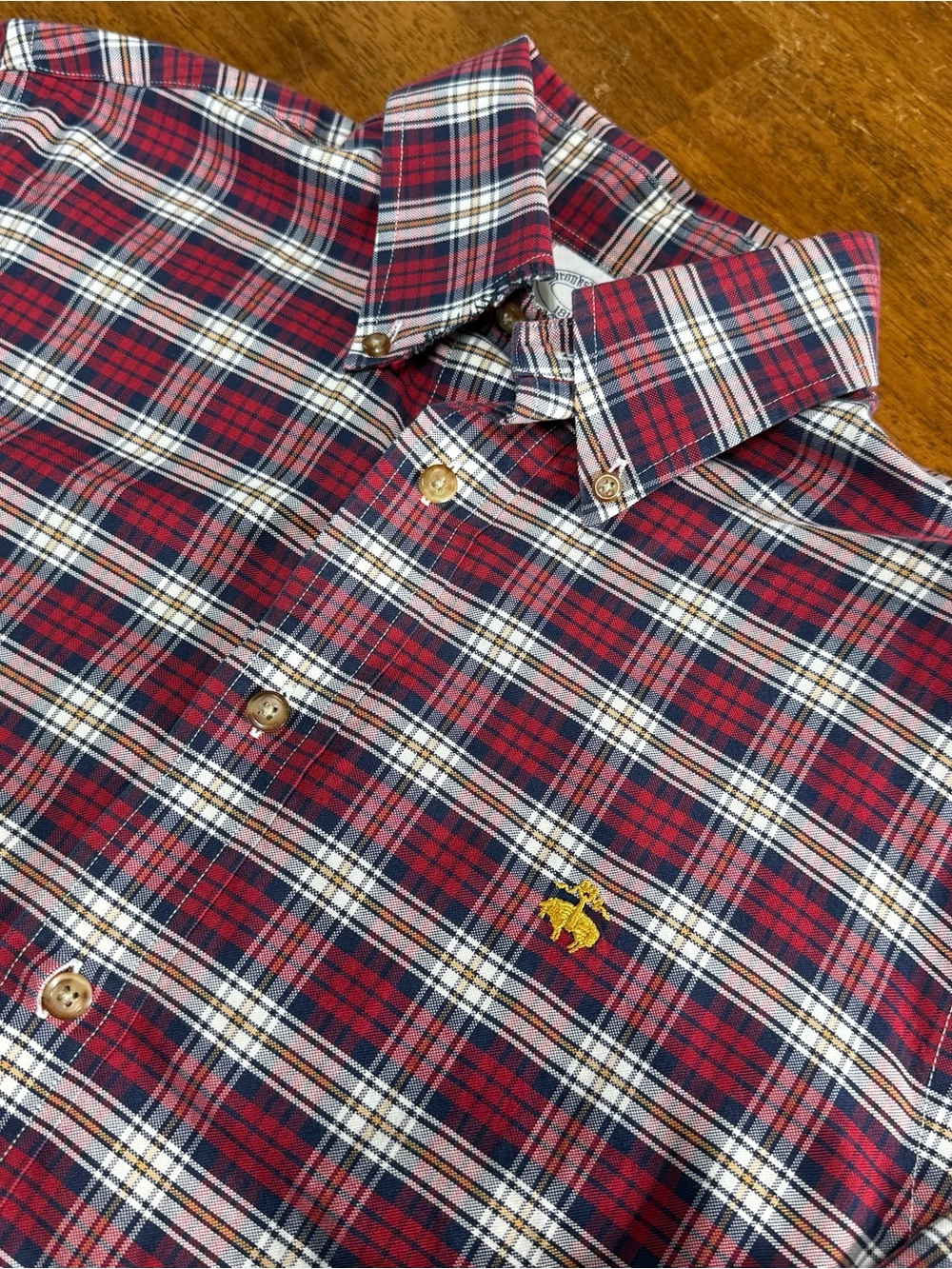 Brooks Brothers Red and Navy Plaid Button-Down Shirt with Embroidered Logo